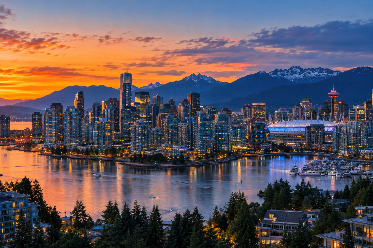 Vancouver, British Columbia skyline at dusk